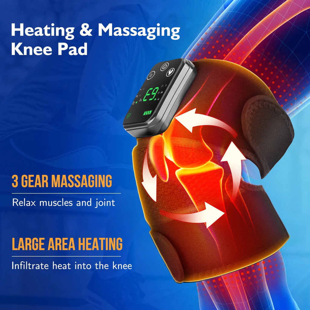 3 In1 Knee Shoulder Elbow Support Brace,Heated Knee Massager,Vibration Heating Pads for Relaxing Knee Shoulder Elbow,Cordless Massage Machine for Men Women